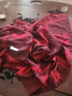 Maroon and Red Fringe Scarf Wrap PARIS THEME